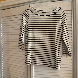 Talbots Black and White Striped Long Sleeve Top